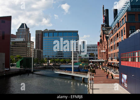 Baltimora, Maryland, USA, Inner Harbor, Harbour Bridge Walk, centrale elettrica, Hard Rock Café, canale, lungomare, Foto Stock