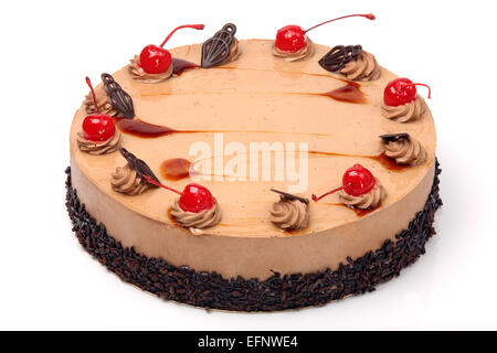 Torta di caffè con cherry su sfondo bianco Foto Stock