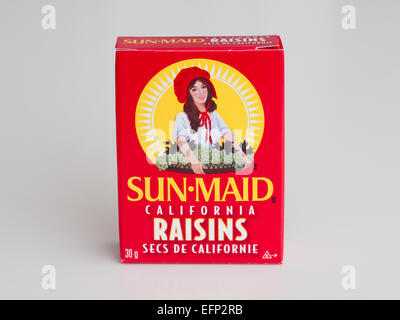 30 grammo box(es) di Sun-Maid uvetta. Canadian confezionamento mostrato. Foto Stock