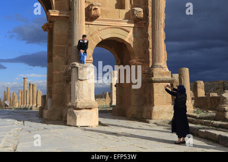 Di Traiano Arch, Timgad, Batna Provincia, Algeria Foto Stock