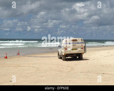 Shelly Beach, Ballina, NSW, Australia. Il 9 febbraio, 2015. Un uomo è morto in seguito a un attacco di squalo a Shelly Beach, Ballina, NSW. È riportato il 'grande' shark aggredito da dietro e mordere sia le mans gambe. L attentato avvenuto a circa 945am ora locale. Ballina è situato a 30km a sud di Byron Bay, all'estremo nord della costa del NSW. Le spiagge della zona sono state chiuse. Credito: Ben Wyeth/Alamy Live News Foto Stock