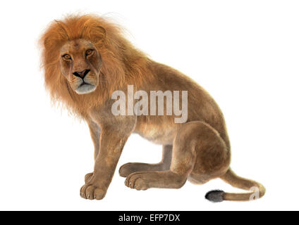 3D render digitale di un maschio di leone isolati su sfondo bianco Foto Stock