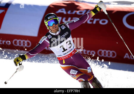 Medaglia d'argento Kjetil Jansrud di Norvegia reagisce dopo lo slalom di uomini della combinata presso lo sci alpino Campionati del Mondo di Vail - Beaver Creek, Colorado, Stati Uniti d'America, 08 febbraio 2015. Foto: Stephan Jansen/dpa Foto Stock