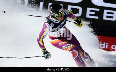 Beaver Creek, Colorado, Stati Uniti d'America. Il giorno 08 Febbraio, 2015. Per la prima volta immessi Kjetil Jansrud di Norvegia reagisce dopo la sua esecuzione in uomini Combined-Downhill alpino al FIS Mondiali di Sci in Beaver Creek, Colorado, Stati Uniti d'America, 08 febbraio 2015. Foto: Stephan Jansen/dpa/Alamy Live News Foto Stock