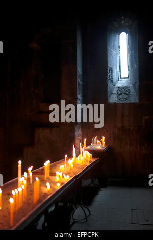 Interno della Cappella Katoghike (1215), il Monastero di Geghard, Geghardavank, provincia di Kotayk, Armenia Foto Stock