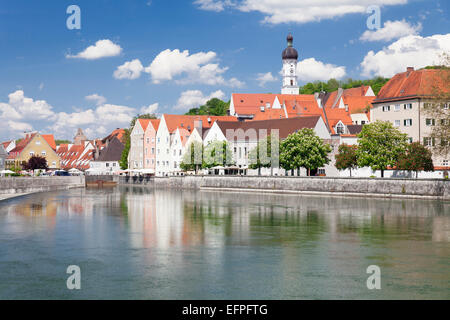 La città vecchia di Landsberg am Lech Lech River, Baviera, Germania, Europa Foto Stock