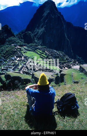 Rovine di Machu Picchu, periodo Inca, circa il XV secolo Foto Stock