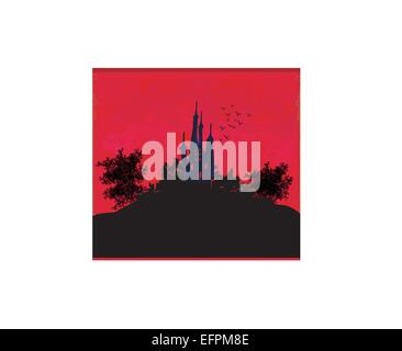 Grungy Halloween sfondo con Haunted House Illustrazione Vettoriale