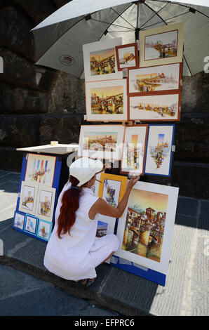 Artista al lavoro a Firenze Italia Foto Stock