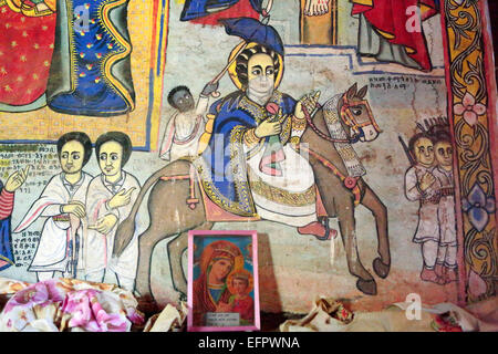 La regina, affresco. Azwa Mariam chiesa, Amhara Region, Etiopia Foto Stock