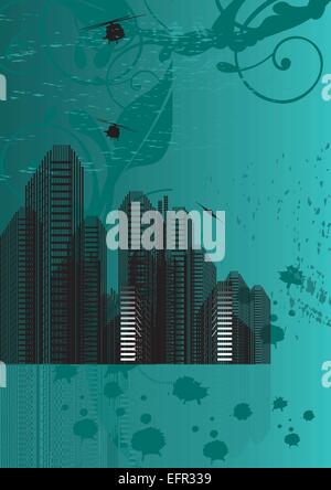 In stile grunge background urbano con grattacieli, illustrazione vettoriale Illustrazione Vettoriale