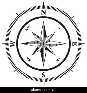 Rosa dei venti in bianco e nero, illustrazione vettoriale Illustrazione Vettoriale