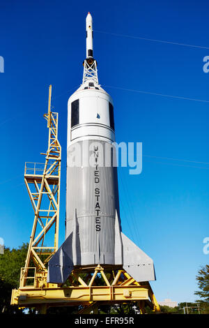 Razzo smantellata in mostra presso il Centro spaziale di Houston. Foto Stock