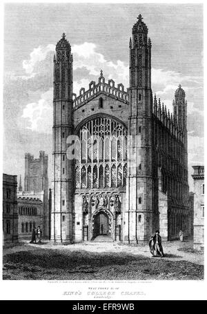 Una incisione del fronte ovest di Kings College Chapel, Cambridge scansionati ad alta risoluzione da una pubblicazione edita nel 1805. Foto Stock