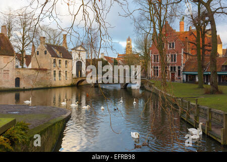 Paesaggio di Lago Minnewater a Bruges, Belgio Foto Stock