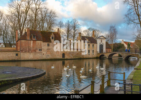 Paesaggio di Lago Minnewater a Bruges, Belgio Foto Stock