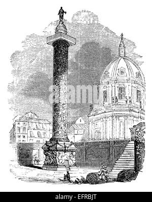 Colonna di Traiano, Roma, fotografati da 'Italiano immagini disegnate con penna e matita" pubblicato a Londra ca. 1870. Foto Stock