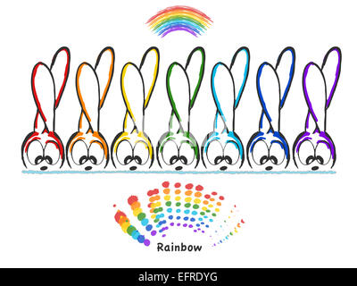 Illustrazione, conigli e rainbow Foto Stock