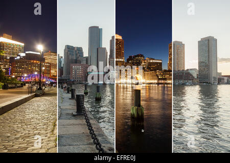 Skyline di Boston il giorno e la notte montage - Massachusetts - Stati Uniti d'America - Stati Uniti d'America Foto Stock