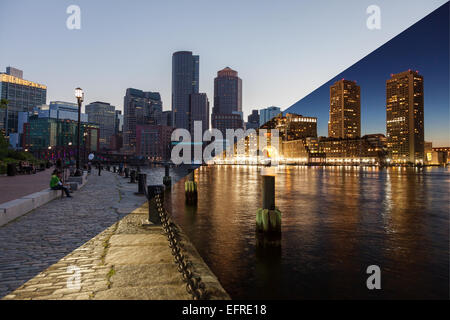 Skyline di Boston il giorno e la notte montage - Massachusetts - Stati Uniti d'America - Stati Uniti d'America Foto Stock