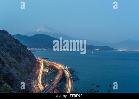 Il monte Fuji Veiwed da Satta Pass, Shimizu, Shizuoka, Giappone Foto Stock