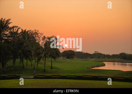 Splendido campo da golf durante il tramonto per lo sfondo Foto Stock