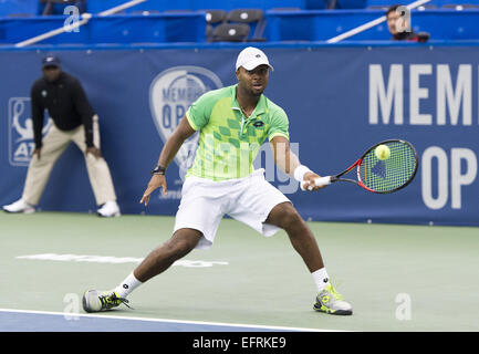 Memphis, TN, Stati Uniti d'America. Il 9 febbraio, 2015. Memphis, TN - febbraio 9: Donald giovani(USA) in azione qui sconfigge a Adrian Mannarino(FRA) 63 76(9) nel 2015 Memphis aperto in Memphis, Tennesse.fotografo Andrea, Patrono/filo di Zuma Credito: Andrea, Patrono/ZUMA filo/Alamy Live News Foto Stock