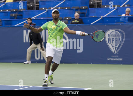 Memphis, TN, Stati Uniti d'America. Il 9 febbraio, 2015. Memphis, TN - febbraio 9: Donald giovani(USA) in azione qui sconfigge a Adrian Mannarino(FRA) 63 76(9) nel 2015 Memphis aperto in Memphis, Tennesse.fotografo Andrea, Patrono/filo di Zuma Credito: Andrea, Patrono/ZUMA filo/Alamy Live News Foto Stock