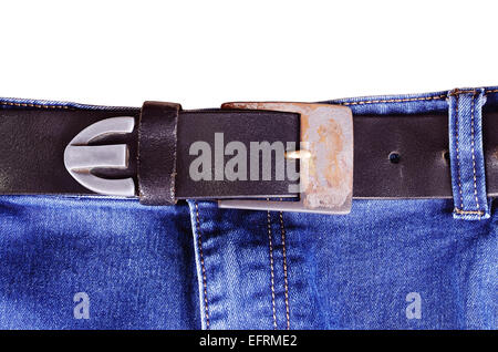 Jeans blu con la vecchia cinghia usurata Foto Stock