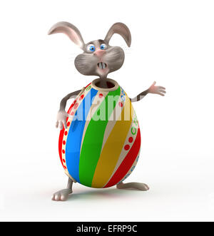 Cartoon il Coniglio di Pasqua in uova colorate tuta. Funny 3d illustrazione Foto Stock