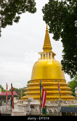 Ingresso al tempio nella grotta e Tempio Dorato, Dambulla, Sri Lanka. Foto Stock