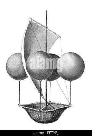 Incisione in stile vittoriano di un palloncino elio. Restaurata digitalmente immagine da una metà del XIX secolo enciclopedia. Foto Stock