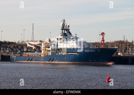 Immersioni subacquee nave di sostegno Mermaid Endurer ormeggiato a North Shields, North East England, Regno Unito Foto Stock