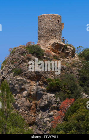 Mallorca, Ses anime tower, Banyalbufar, Serra de Tramuntana, Sito Patrimonio Mondiale dell'UNESCO, isola di Mallorca, Maiorca, Baleari Foto Stock