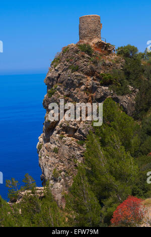 Mallorca, Ses anime tower, Banyalbufar, Serra de Tramuntana, Sito Patrimonio Mondiale dell'UNESCO, isola di Mallorca, Maiorca, Baleari Foto Stock