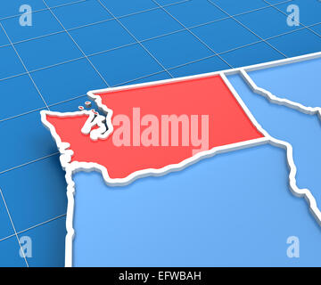 3D rendering della mappa USA con stato di Washington ha evidenziato Foto Stock