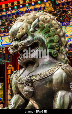 Dragon statua in bronzo del palazzo estivo del tetto ornato Pechino CINA Foto Stock
