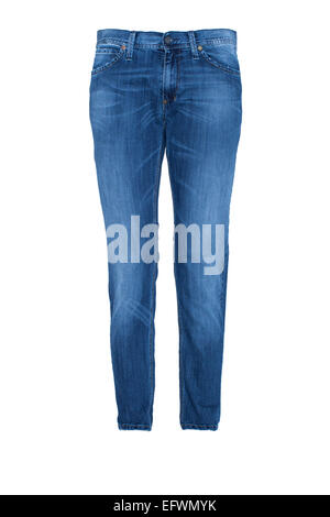 Paio di jeans blu isolato su bianco Foto Stock