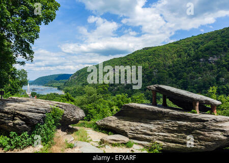 Vista sul Fiume Potomac al Jefferson Rock sulla Appalachian Trail, harpers Ferry National Historic Park, West Virginia, USA Foto Stock