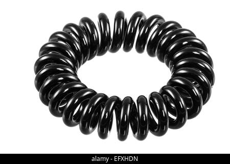 Eelastic spirale nera hari tirante isolato su bianco Foto Stock