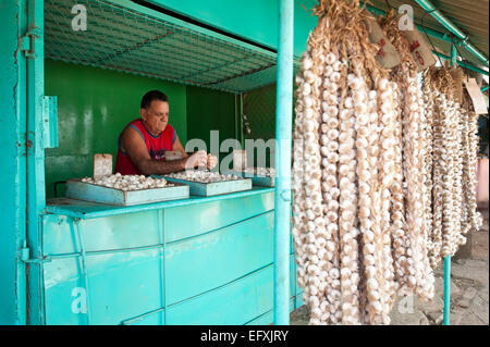 Vista orizzontale del principale mercato di frutta e verdura a Camaguey, Cuba. Foto Stock