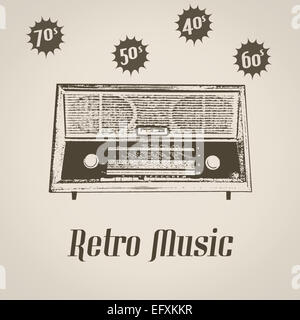Radio Icona e testo musica rétro in stile vintage poster Foto Stock