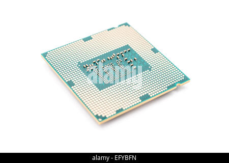 Computer CPU (unità di elaborazione centrale) Chip isolato su bianco Foto Stock