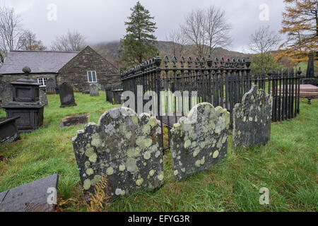 I licheni nel paese sagrato. Capel Curig, Snowdonia, il Galles del nord. Foto Stock