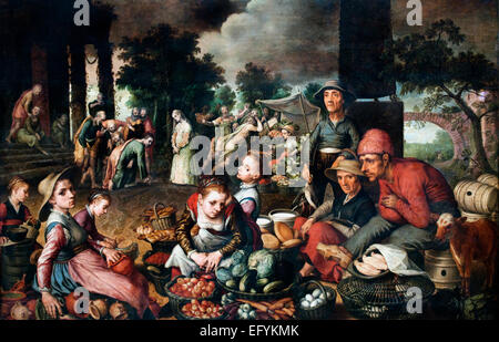 Mercato con Cristo e la donna presa in adulterio 1559 Pieter Aertsen (circa 1508-1575) Paesi Bassi olandese ( Pieter Aertsz., Pieter Aertszen, Pieter Aertszone, Lange Pier, Pietro Lungo ) Foto Stock