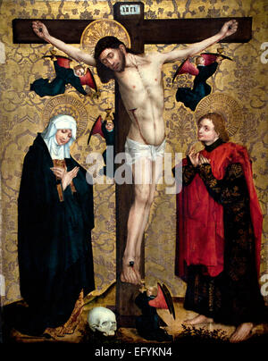 La Crocifissione con Maria e San Giovanni Evangelista medio Master renano tedesco Germania Foto Stock