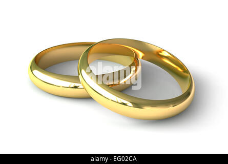 3D render di anelli di fidanzamento su sfondo bianco Foto Stock
