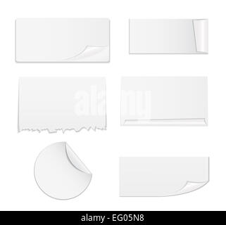 Set di White Paper Stickers isolato su sfondo. Vecto Foto Stock