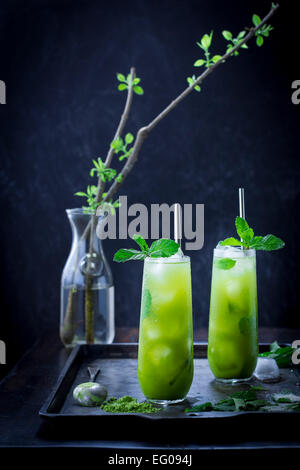 Mint iced tè verde Matcha Foto Stock