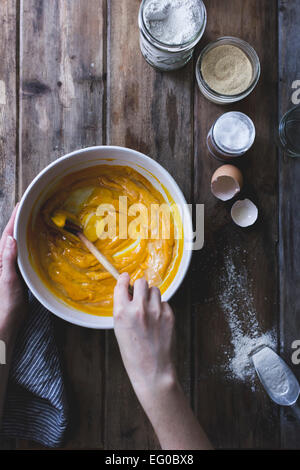 Torta di zucca ingredienti cottura Foto Stock